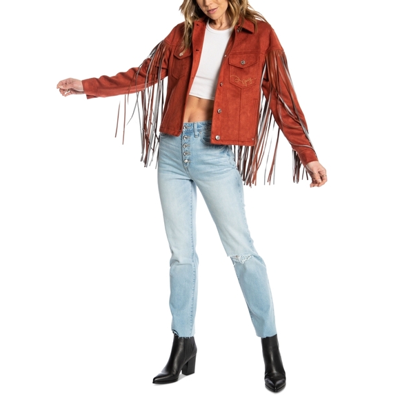 Faux Leather Fringe Trucker Jacket